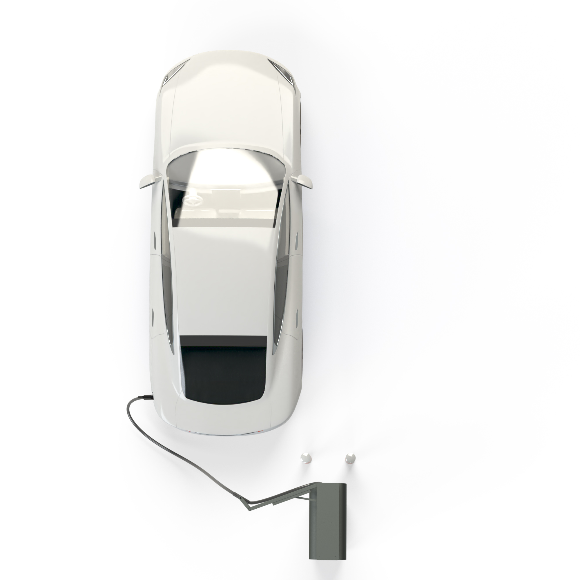 Elektroauto parkt an Alpitronic Hypercharger mit Kabelmanagement für HYC150 mit einem Kabel